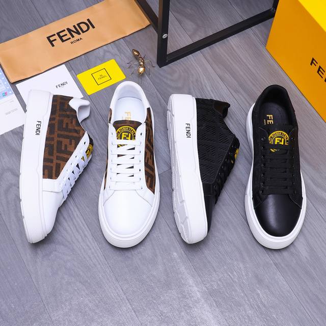 商品商标：Fendi 芬迪 休闲鞋 正码码数: 38-44 商品材料：精选 头层牛皮拼接透气印花鞋面 牛皮鞋垫 网布内里 橡胶大底